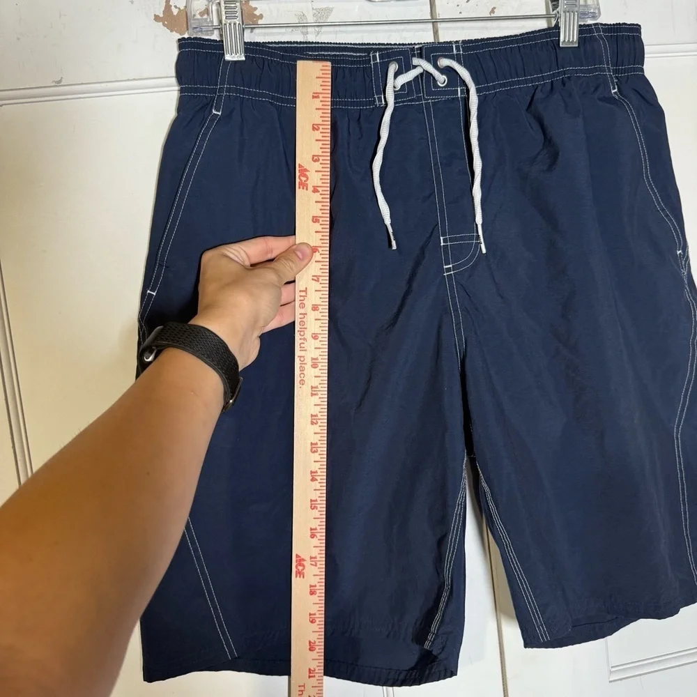 Nike Men’s Swim Trunks Navy Blue White Swoosh Size Large Y2K Swim Summer